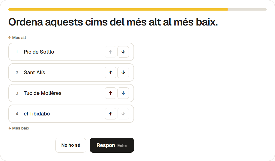 Com es veu el joc «Ordena els cims per alçada»
