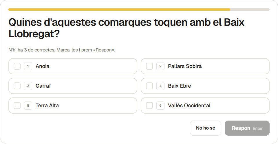 Com es veu el joc «Quines comarques toquen amb…?»